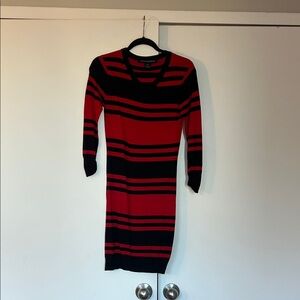 French Connection Red and Black Striped Sweater Dress